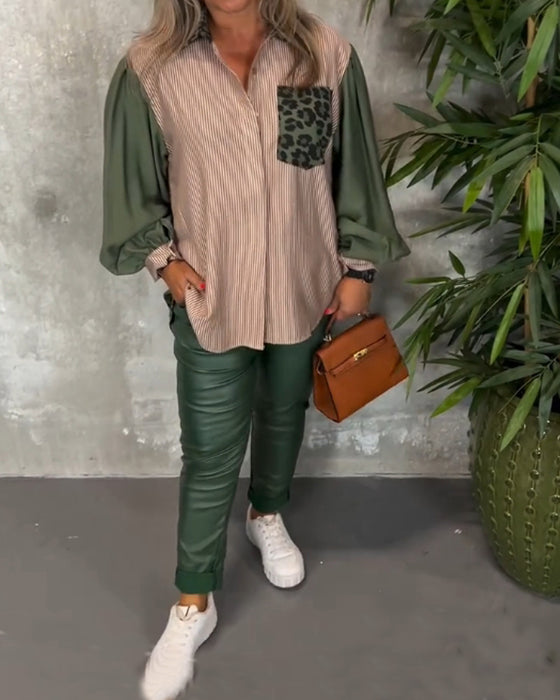 Koszula z rękawami typu lampart w panterkę