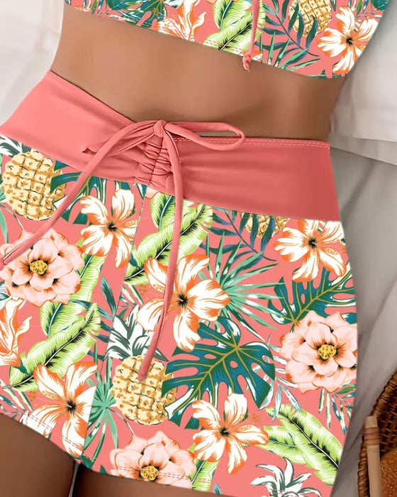 Bikinis Ananas Kwiatowy Spódnica Dwuczęściowy