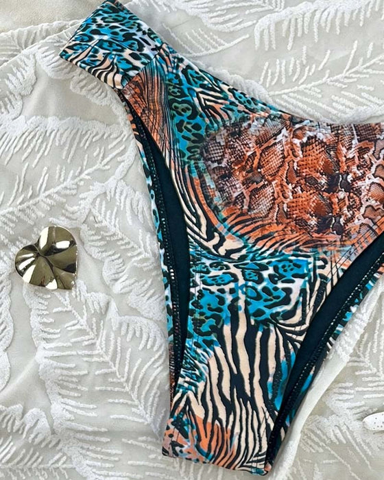 Bikini Lampart Druk Blok Kolorów Ramiączka