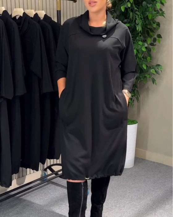 Sukienka Stylowy 3/4 Rękaw Kapturek