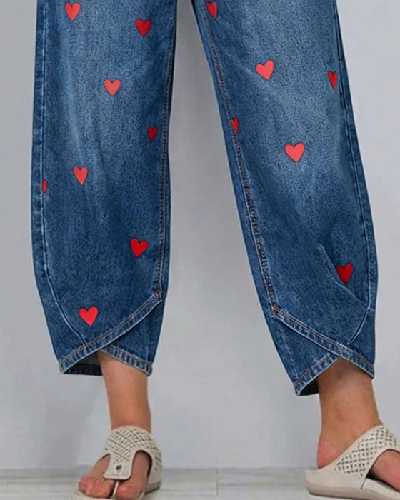 Spodnie Serce Nadruk Denim Kostka