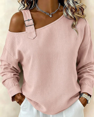 Top Off-The-Shoulder Seksowny Długi Rękaw