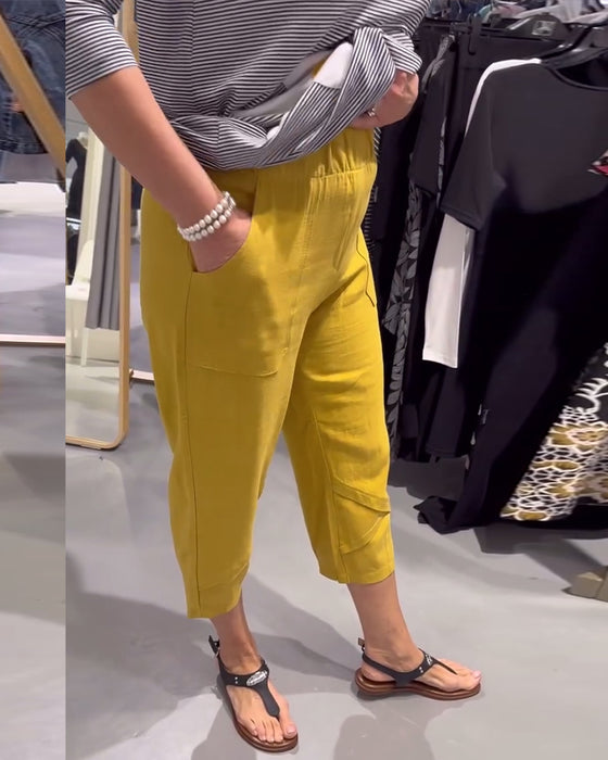 Spodnie Casual Zwężane Bawełna I Len Krótkie