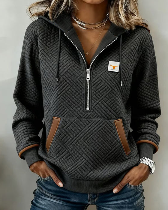 Bluza Z Kapturem Długi Rękaw Żakardowa Casual