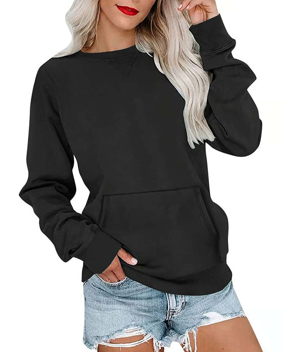 Bluza Jednolity Kolor Okrągły Dekolt Długi Rękaw Swobodny