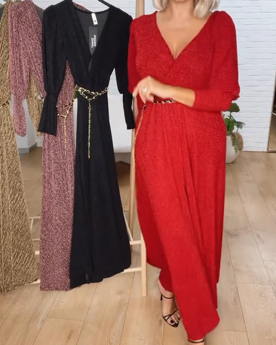 Stylowa Sukienka W Jednolitym Kolorze Z Dekoltem W Serek