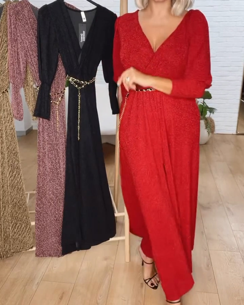 Stylowa Sukienka W Jednolitym Kolorze Z Dekoltem W Serek