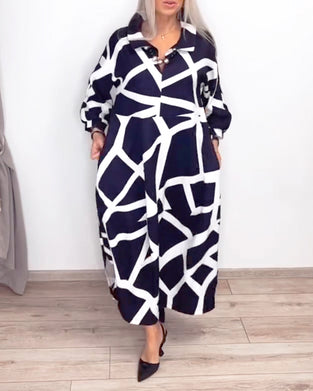 Sukienka Klapki Luźny Druk Geometryczny