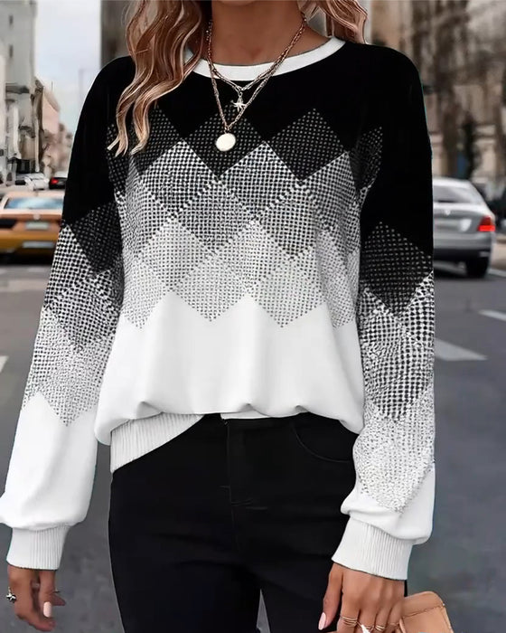 Bluza W Kratę Dekolt Okrągły