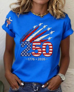 T-Shirt Flaga Samolot Nadruk Krótki Rękaw