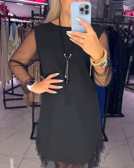 Sukienka Okrągły Dekolt Przezroczysta Siatka Szycie