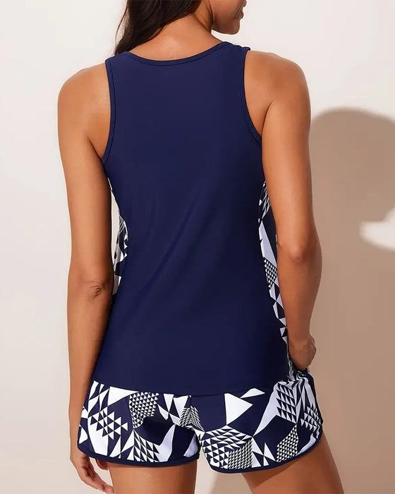 Strój Kąpielowy Tanktop Geometryczny Nadruk Dwuczęściowy