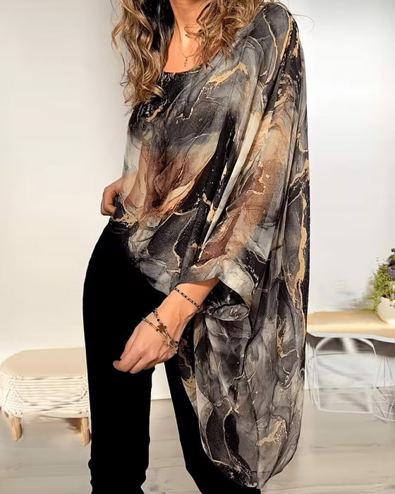Bluza Rękaw Nietoperza Tie-Dye Luźny
