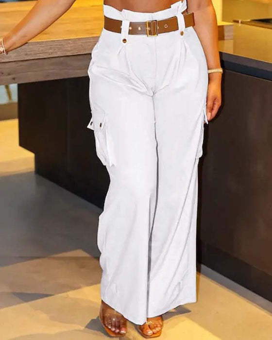 Jednokolorowe spodnie cargo z kieszeniami