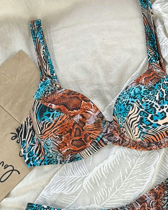 Bikini Lampart Druk Blok Kolorów Ramiączka