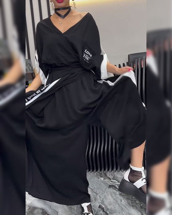 Garnitur V-Neck Nieregularne Luźne Spodnie