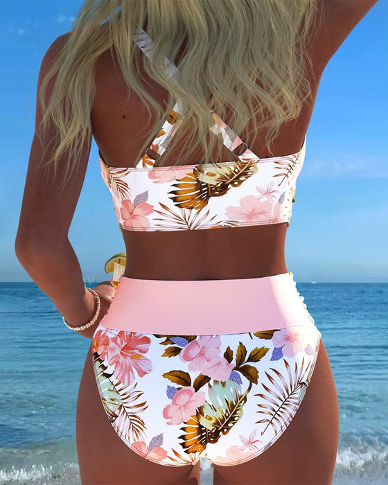 Bikini Kontrast Kwiatowy Rozcięcie
