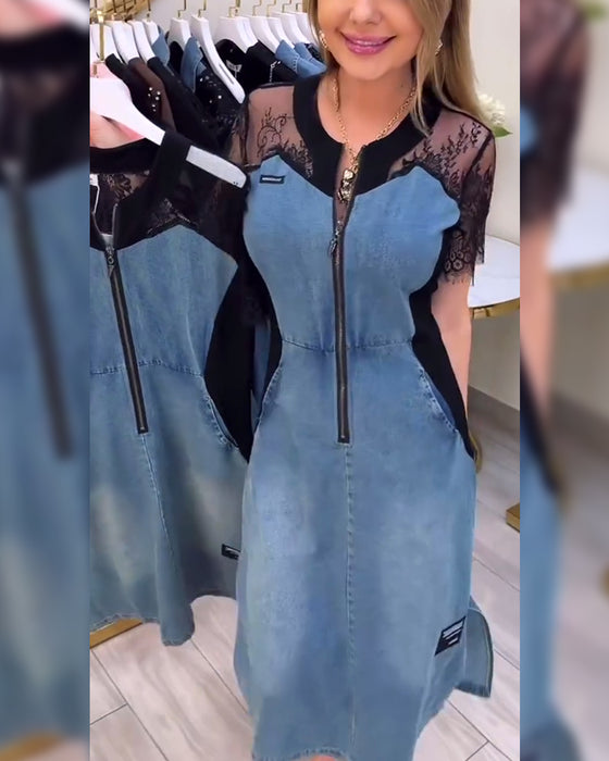 Sukienka Z Koronkowymi Rękawami I Modnym Designem