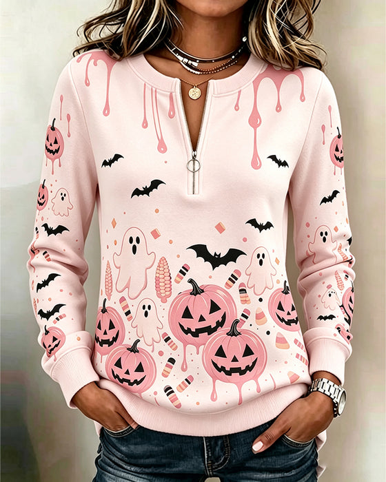 Bluza Z Kapturem Zamek Błyskawiczny Długi Rękaw Halloween Dynia