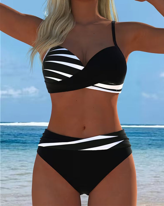 Bikini Kamizelka Blok Kolorów Krzyż