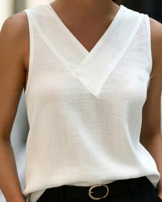 Tank Top Bez Rękawów V-Szyja Krzyż