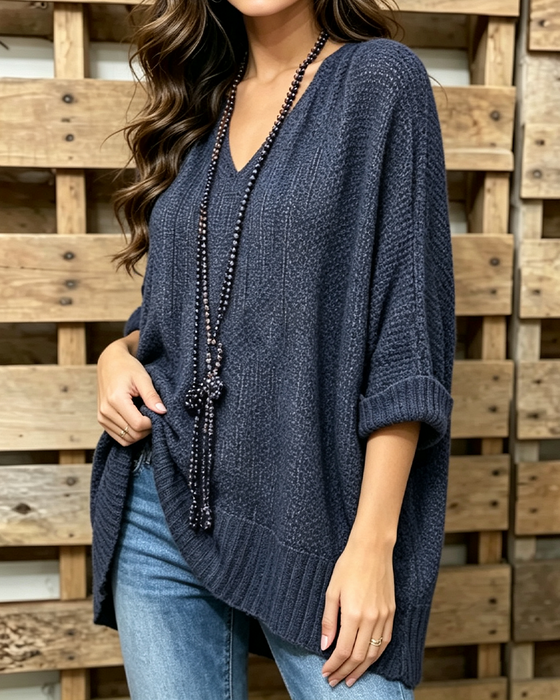 Pullover Ażurowy Oversized Swobodny