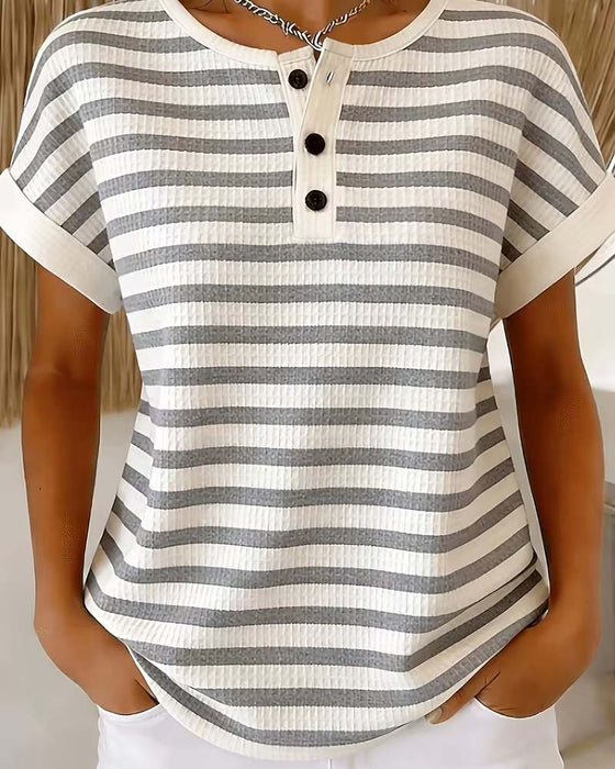 T-Shirt W Paski Wafel Henley