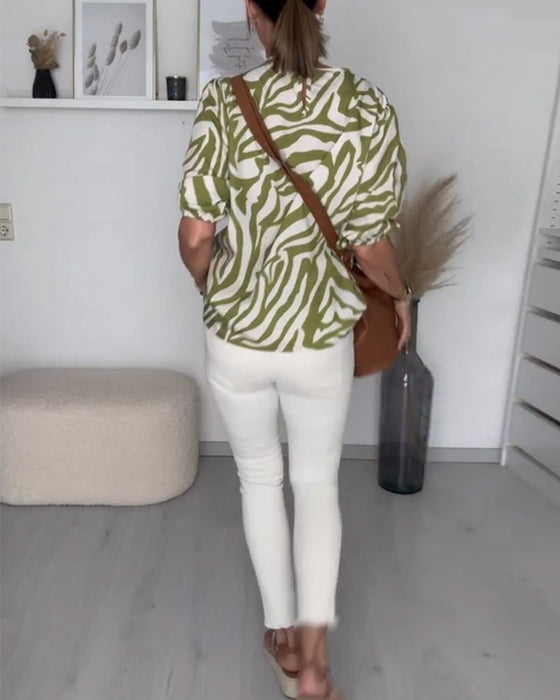 Bluzka z okrągłym dekoltem w zebry