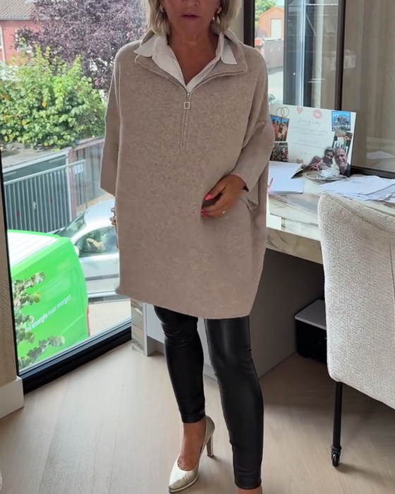 Sweter Stójka Pół Zamek Luźny