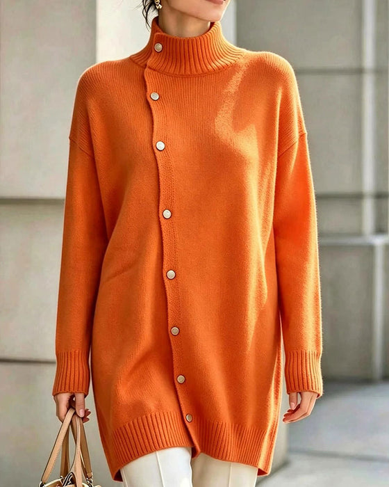 Kardigan Turtleneck Jednorzędowy Zapięcie Na Guziki