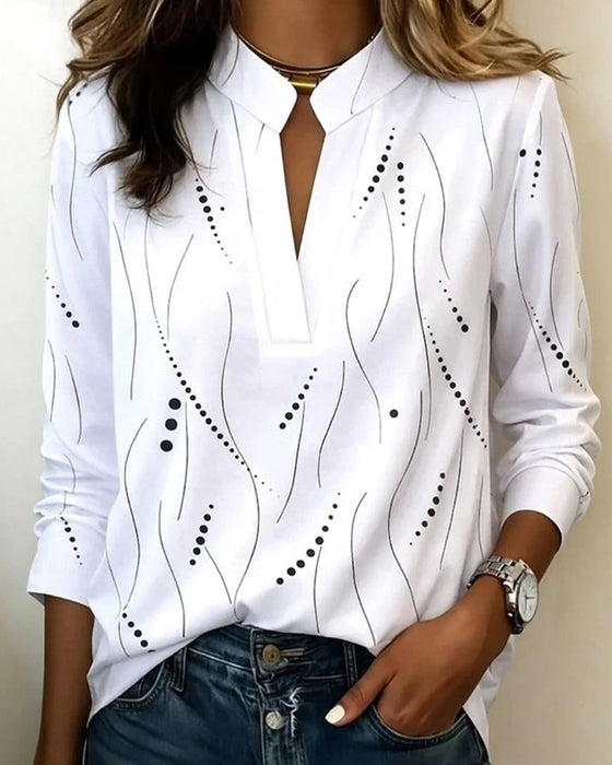 Bluzy Linia Nadruk V-Szyja