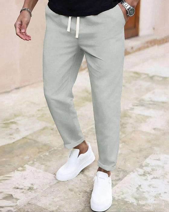 Męskie Spodnie Jednokolorowe Ściągacz Slim Fit Skrócone