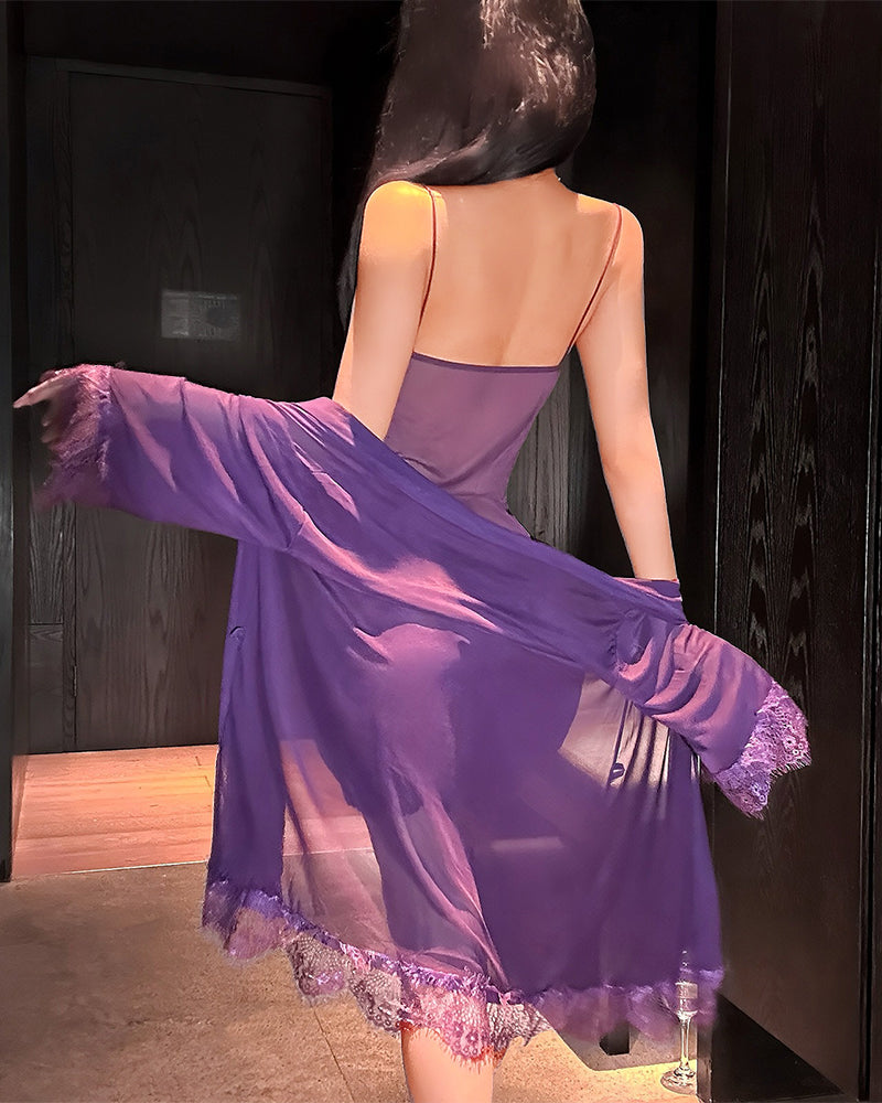 Komplet Koszuli Nocnej Jednokolorowy Plisowany