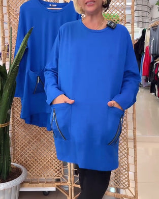 Bluza z okrągłym dekoltem i jednokolorową kieszenią na suwak