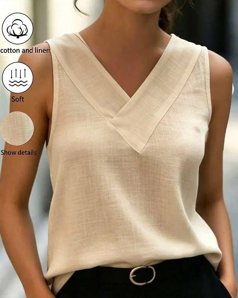 Tank Top Bez Rękawów V-Szyja Krzyż