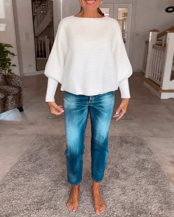 Jednokolorowy sweter z długim rękawem