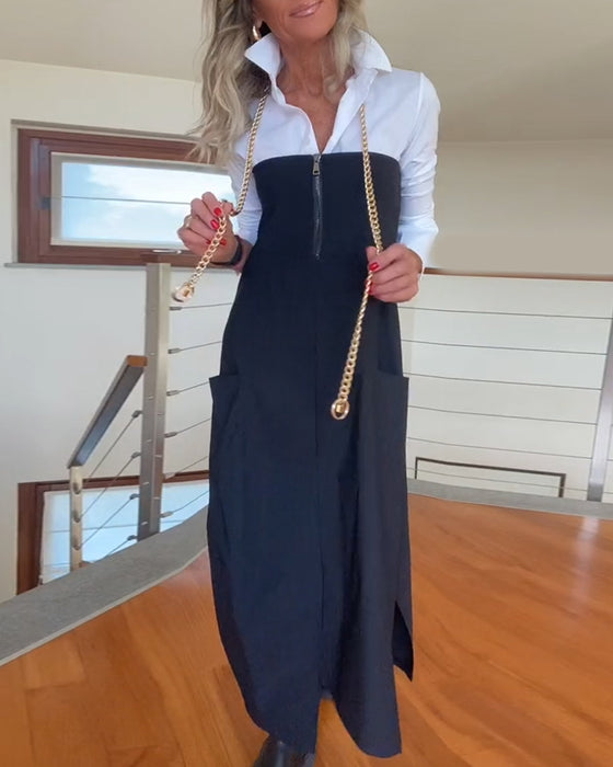 Modna jednokolorowa spódnica z kieszenią na suwak