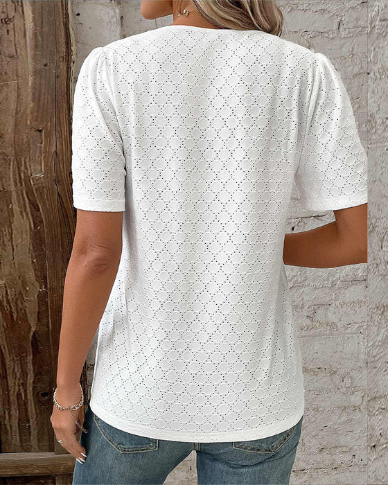 Top z bąbelkowym rękawem w jednolitym kolorze