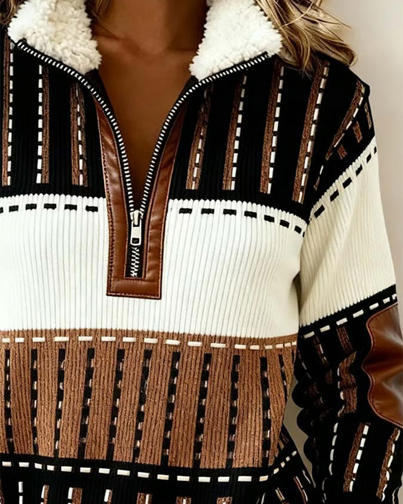 Modowa Retro Bluza Z Kołnierzem Na Pół-Zamek