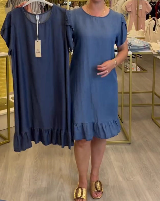 Sukienka Casual Denim Marszczona