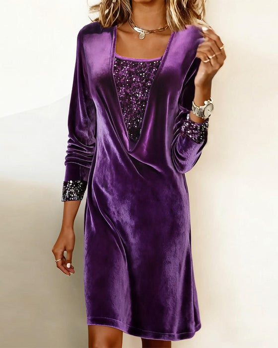 Sukienka Elegancka Cekinowa Patchwork