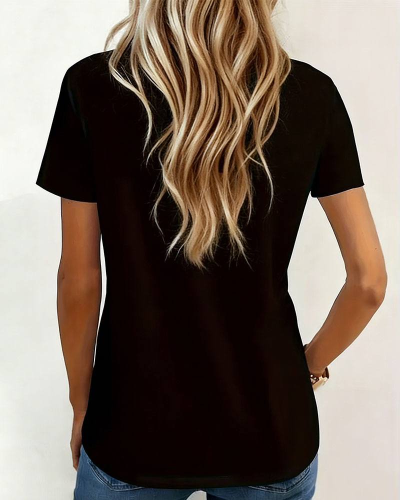 T-Shirt V-Dekolt Kontrast Kieszeń