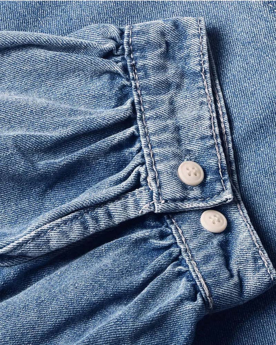 Koszula Zatrzask Denim Rękaw Latarnia Luźna