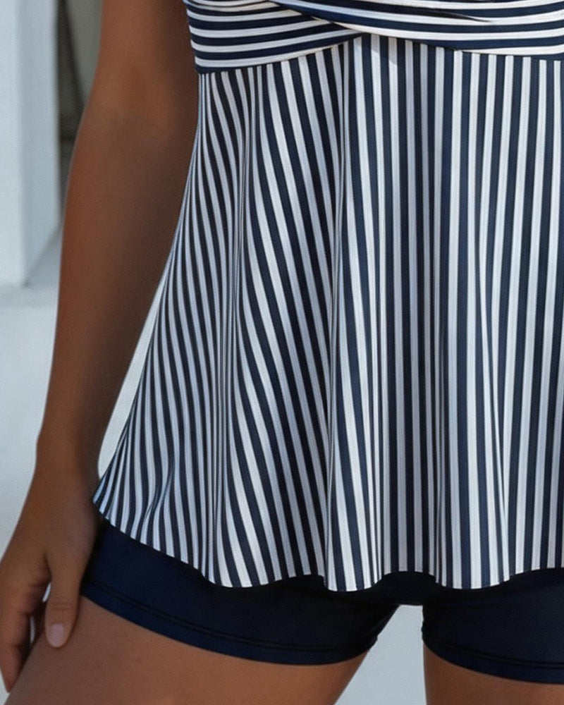 Tankini W Paski Kamizelka Dwuczęściowy