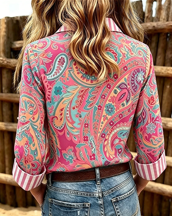 Bluzka Patchwork Kwiatowy Druk Swobodny