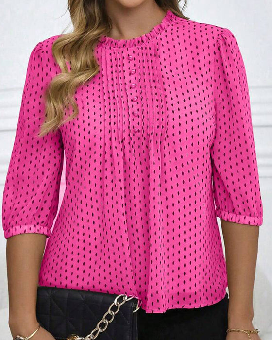 Bluzka Ruffle Wykończenie Luźny Polka Dot