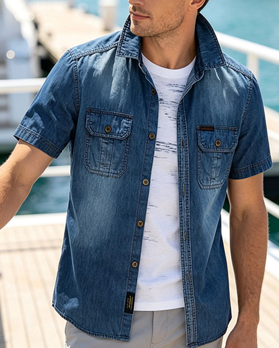 Koszula Denim Krótki Rękaw Męska
