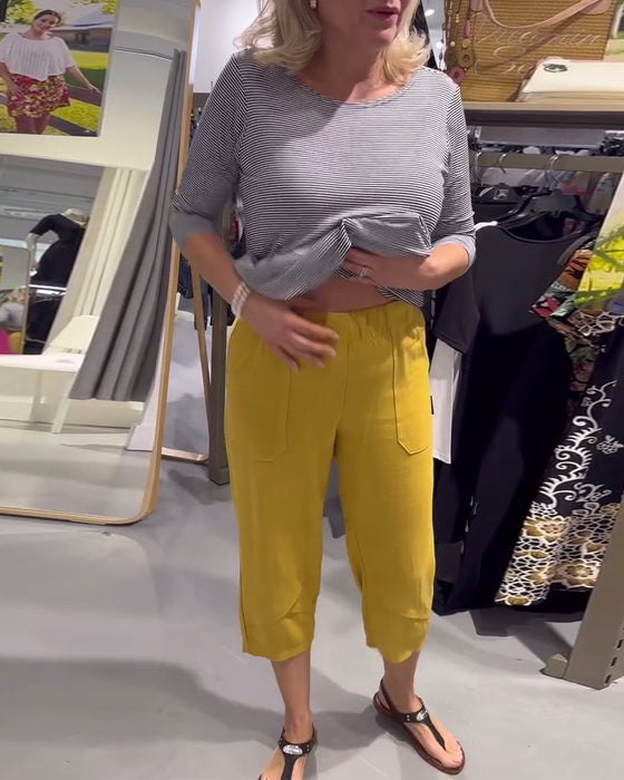 Spodnie Casual Zwężane Bawełna I Len Krótkie