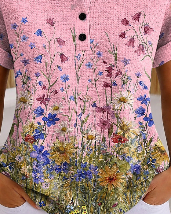 Top Henley Dziki Kwiat Daisy Wafel