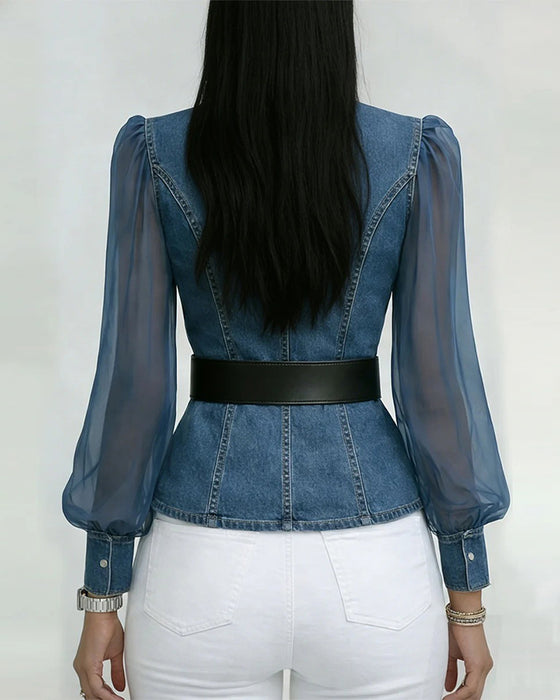 Elegancka Bluzka Z Siateczki I Denimu